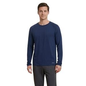 Jockey Blue Grid Fleece Thermal Long Sleeve Crew, S